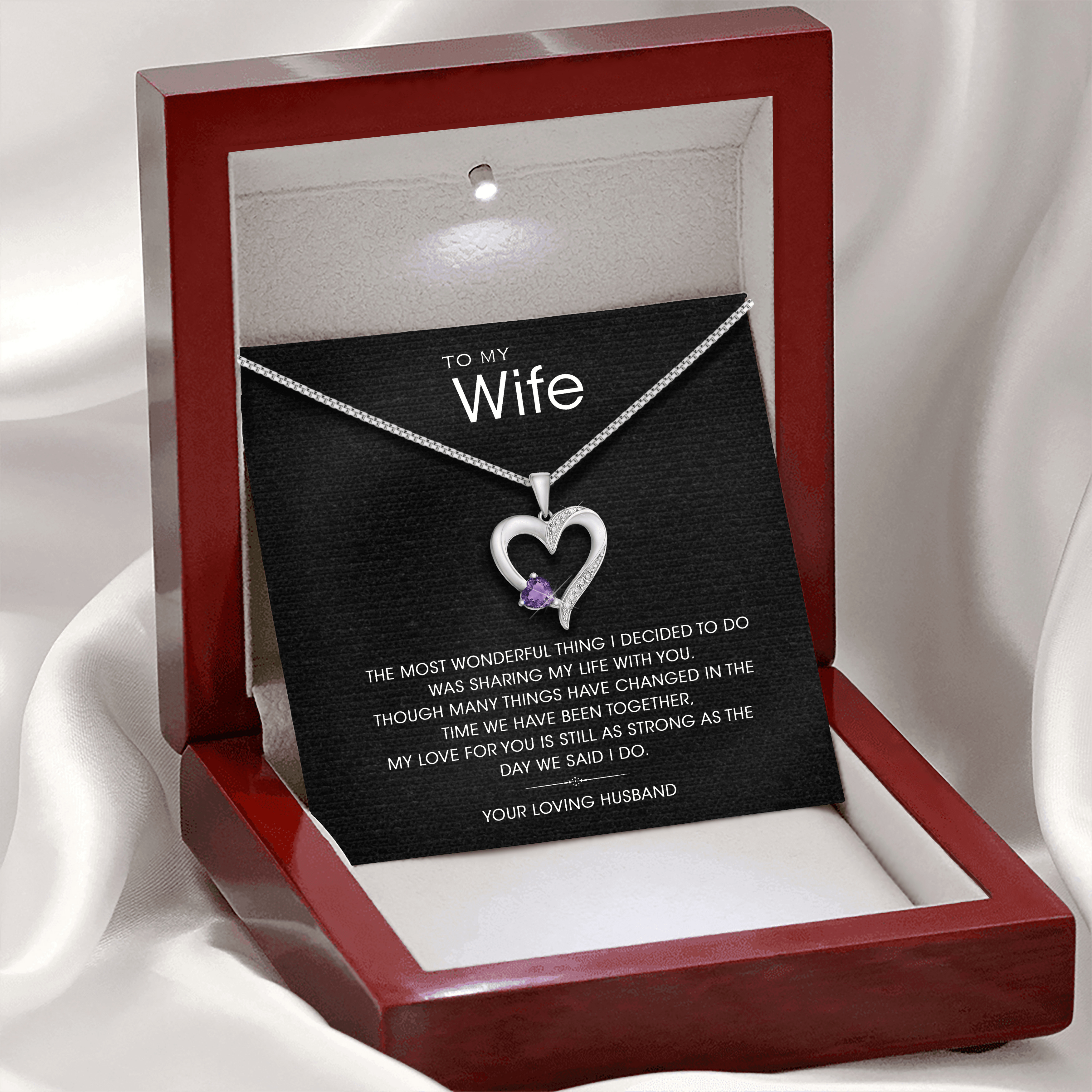 "TO MY WIFE " - Sterling Silver Sacred Heart Necklace - 5 Colours